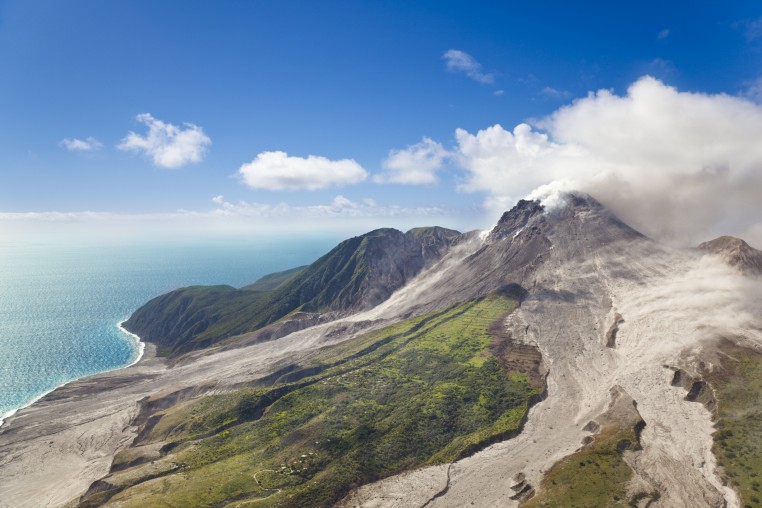 View on Soufriere volcano and ocean in the distance