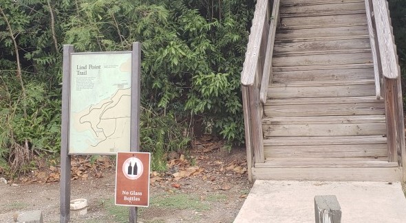 Entry staircase to Lind Point Trail in Cruz Bay