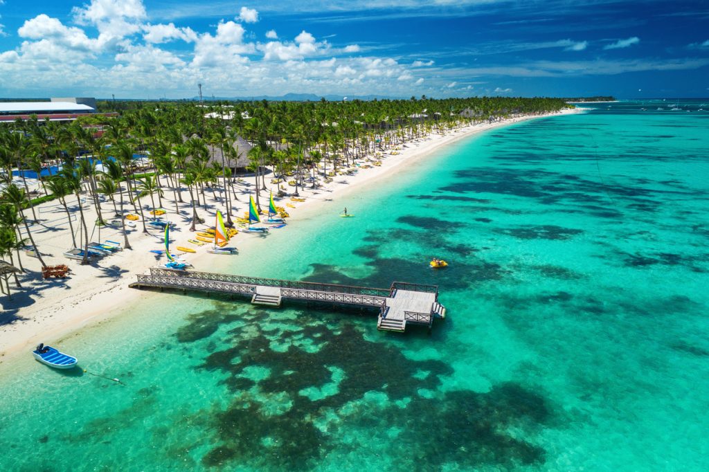 Aerial drone view of Caribbean resort Bavaro, Punta Cana, Dominican Republic